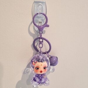 Skullpanda Purple Beaded Liquid Filled Shaker Keychain Bag Charm With Bell, NEW